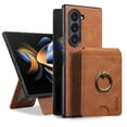 thumbnail image 1 of Removable Magnetic Phone Case for Samsung Galaxy Z Fold 7, with Card Slots Holder Ring Kickstand, Compatible with Magsafe 2 in 1 Case, Classic Drop Protective PU Leather Men Women - Brown, 1 of 7