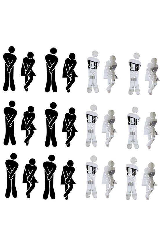 Removable Man Woman Washroom Toilet Bathroom WC Sign, DIY Mirror 3D Sticker Decor,Removable Cute Man Woman WC Sticker