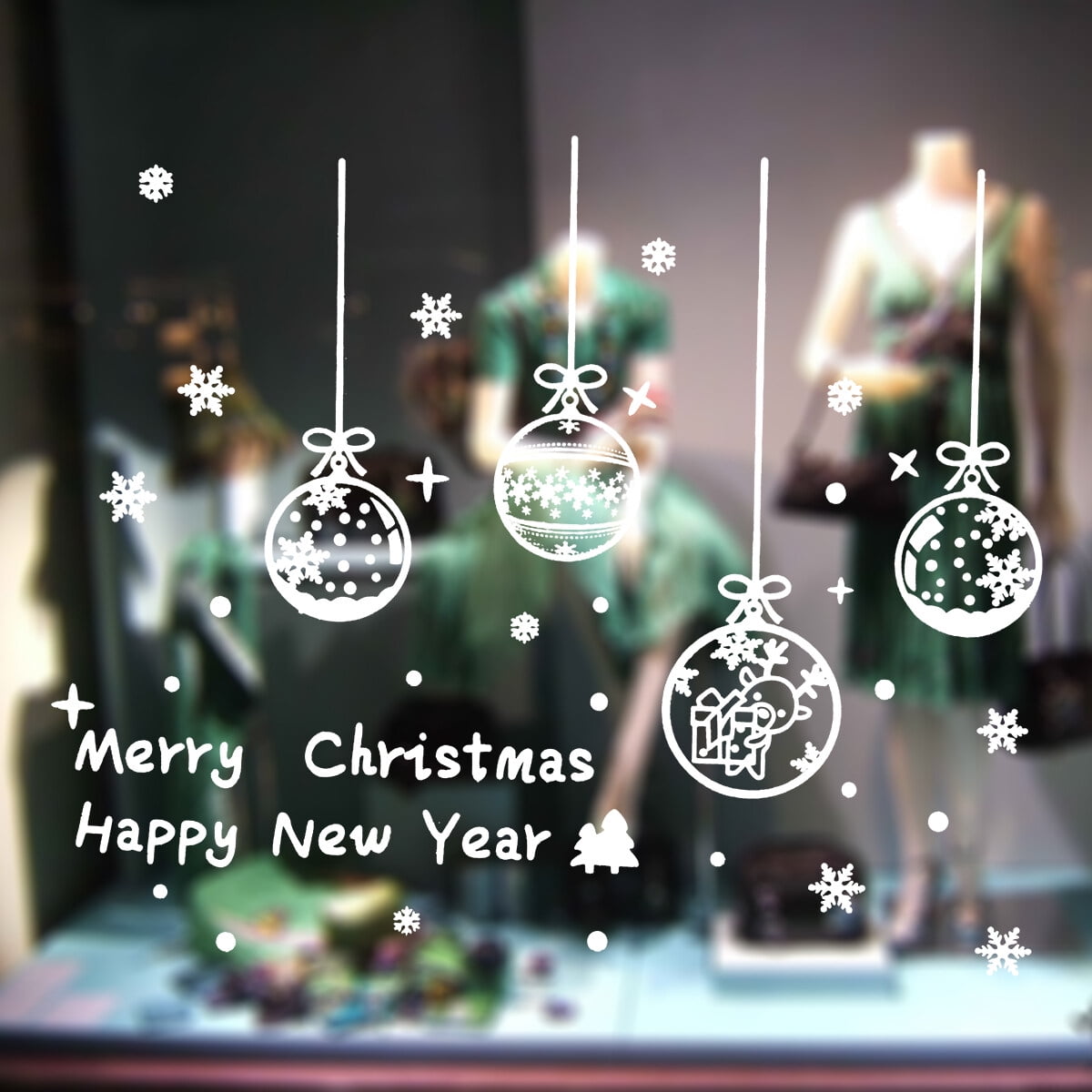 Removable Merry Christmas Vinyl Window Stickers Christmas Baubles