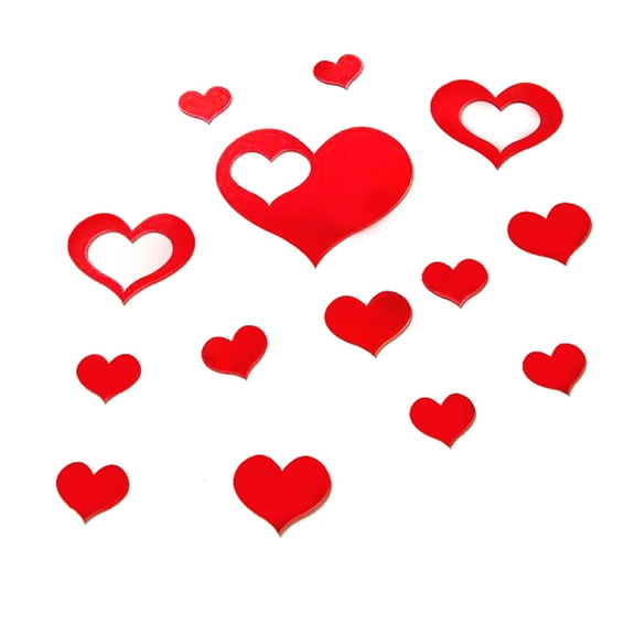 Removable Mirror Surface 3D Love Heart Wall Stickers Art Wall Mural Window Glass Decals For Bedroom Living Room Bathroom Home Decor (Red)