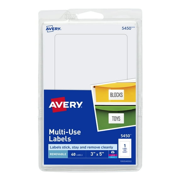Avery Removable Labels, Removable Adhesive, 3" x 5", 40 Labels (5450)