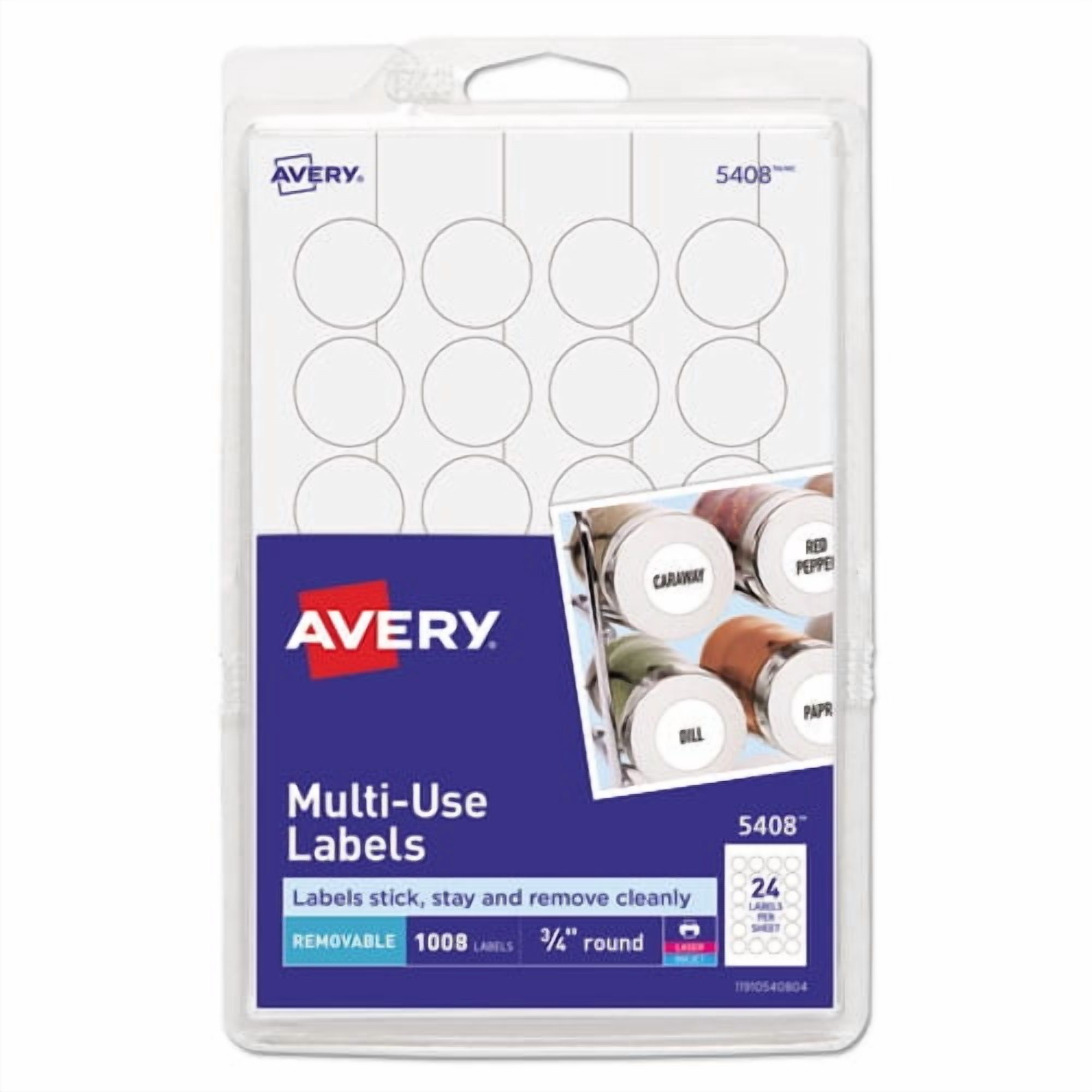 Removable Multi-Use Labels, Inkjet/laser Printers, 0.75" Dia., White, 24/sheet, 42 Sheets/pack, (5408) | Bundle of 2 Packs