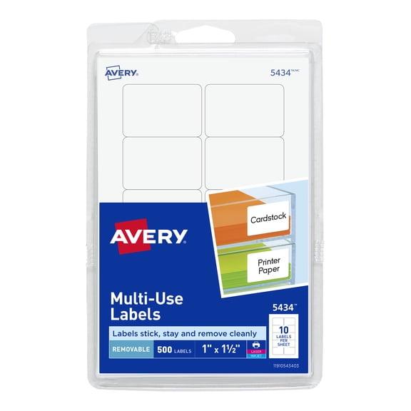 "Removable Multi-Use Labels, Inkjet/laser Printers, 1 X 1.5, White, 10/sheet, 50 Sheets/pack, (5434) | Bundle of 5 Packs"