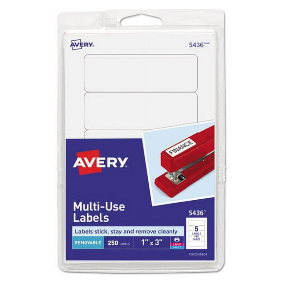 "Removable Multi-Use Labels, Inkjet/laser Printers, 1 X 3, White, 5/sheet, 50 Sheets/pack, (5436) | Bundle of 2 Packs"