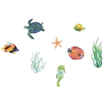 Removable Multicolored Beneath The Ocean View Decoration Aquatic Animals Corals Design Vinyl Home Living Room Wall Decal - 13" x 20" Under The Sea Marine Fishes Creatures Adhesive Wall DÃ©cor Sticker