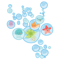 Removable Multicolored Sea Animals Bubbles Decoration Art Sea Bubbles Design Home Living Room Wall Decal - 20" x 25" Kids Bedroom Nursery Fish Octopus Turtle Jellyfish Crab & Starfish Wall Stickers