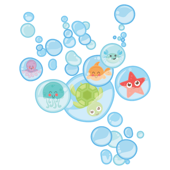Removable Multicolored Sea Animals Bubbles Decoration Art Sea Bubbles Design Home Living Room Wall Decal - 20" x 25" Kids Bedroom Nursery Fish Octopus Turtle Jellyfish Crab & Starfish Wall Stickers