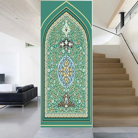 Removable Muslim Arabic PVC Self-adhesive Door Sticker Allahu Islamic Wallpaper Living Room Door r D