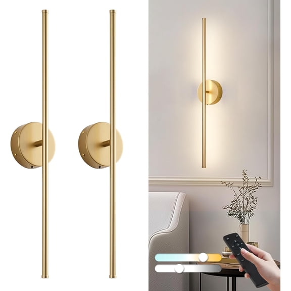 Removable Operated Wall Sconces with Remote Control 350?Rotate LED Wall Lights with 3 Color Temperatures & Dimming for Bedroom, Hallway,24.4 Inch (2 Pack)