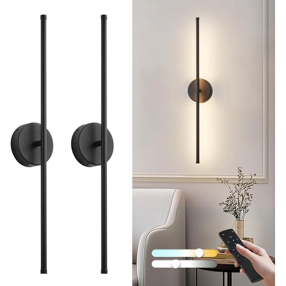 Removable  Operated Wall Sconces with Remote Control 350?Rotate LED  Wall Lights with 3 Color Temperatures & Dimming for Bedroom, Hallway,24.4 Inch (2 Pack)
