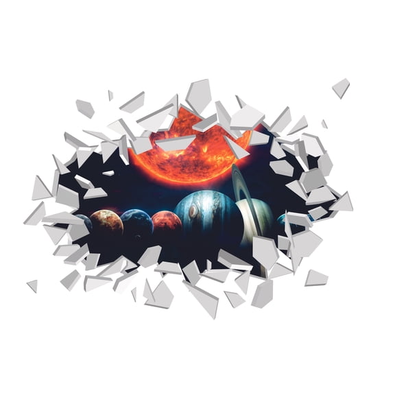 Removable Outer Space View Broken Wall Decor Design Vinyl Home Art Astronomical Bodies Wall Decal | 15" x 20" Adhesive Kids Bedroom Living Room Solar System Decoration Galaxy Wall Sticker