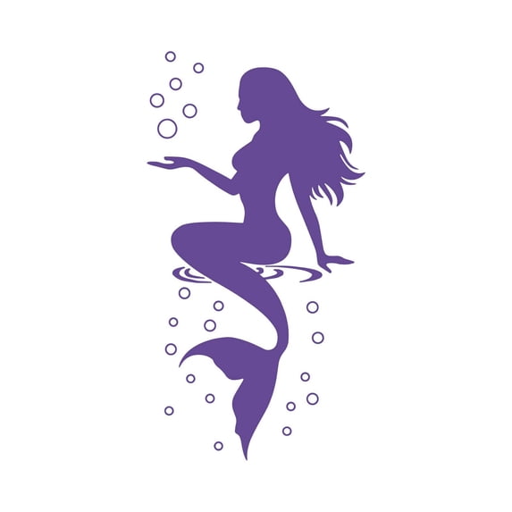 Removable PVC Mermaid Pattern Bathroom Wall Decal Gentle Self Adhesive Art Sticker For Indoor Home Wall Purple