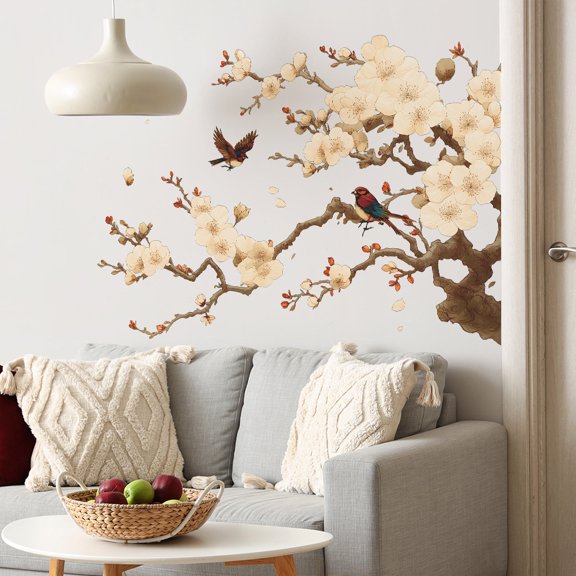 Removable Painted Floral Branch and Magpie Wall Decoration Sticker for Home Dcor