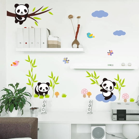 Removable Panda Wall Sticker for Living Room, 30x90cm 3D Bamboo PVC Decal, Early Education Art Mural for Home