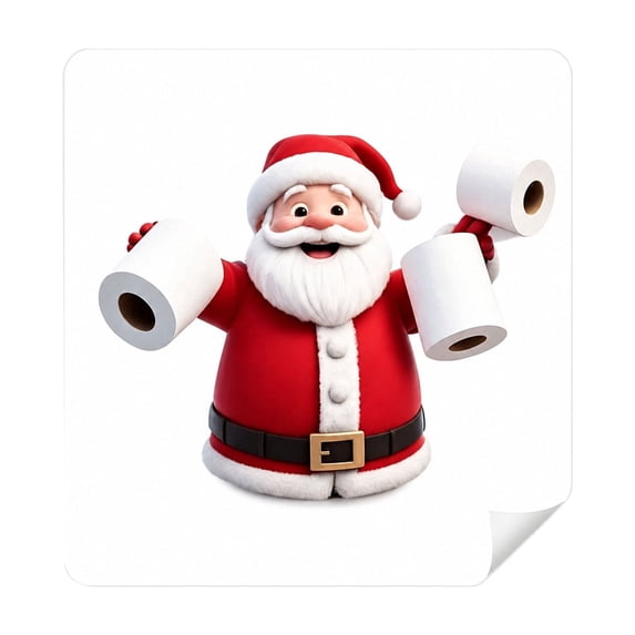 Removable Peel and Stick Wall Decals Featuring Festive Santa Claus with Holiday Toilet Paper Rolls, Waterproof Vinyl Wall for Bathroom, Living Room, and Bedroom, Christmas Window