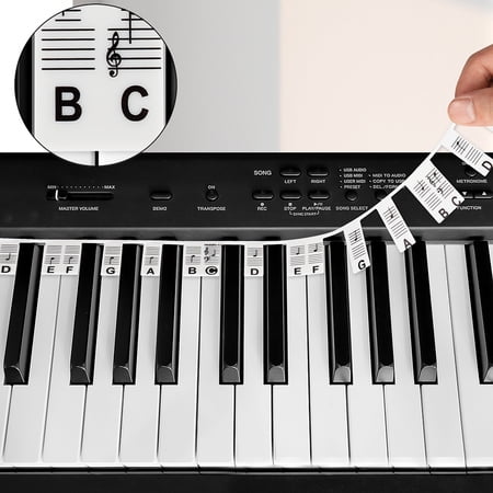 Removable Piano Stickers, 5 Pack Keyboard Note Paster for 88-Key Piano, Beginner Learning Aid (Black)