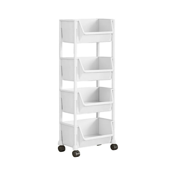 Removable Plastic Storage Rack With Wheels Mobile Multi Tier Organizer With Three Baskets And Lid For Kitchen Bathroom Living Room Home Use Durable Abs Frame