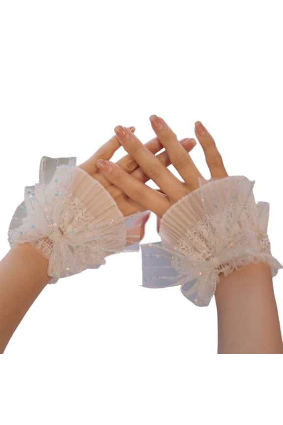 Removable Pleated False Cuffs Lace Bowknot for Hoodie Sweater Wedding