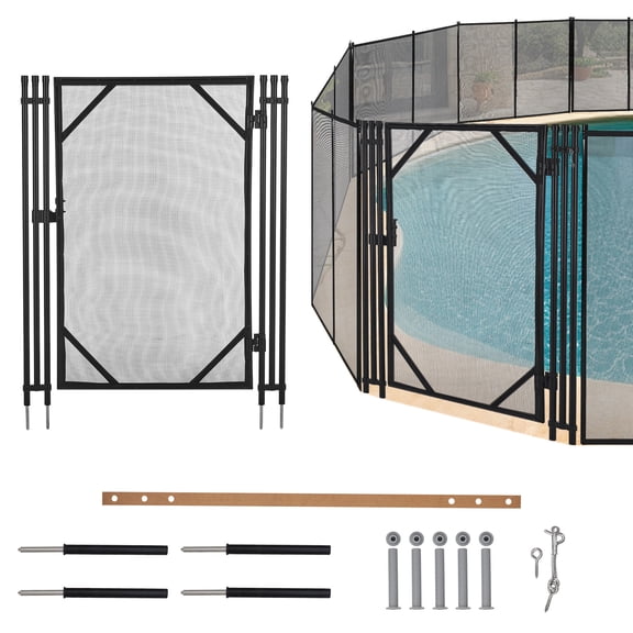 Removable Pool Safety Fence – Heavy Duty Steel & Aluminum Frame, 340GSM Tear-Resistant Mesh, Weather Resistant, Easy DIY Install, Secure Barrier for Inground Pools, Black