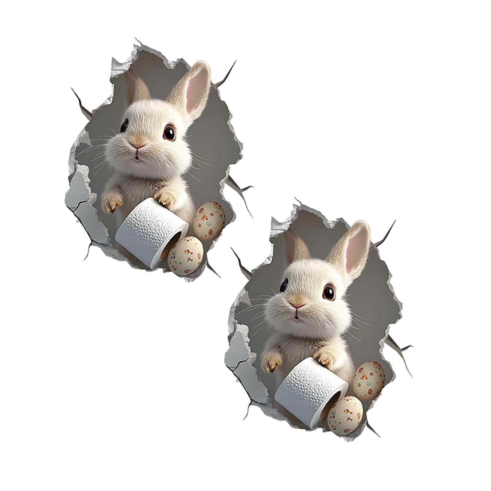 Removable Rabbit Wall Sticker 3D Easter Bunny Toilet Decal, Funny ...