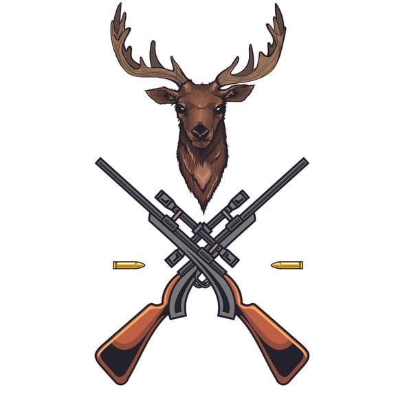 Removable Rain Deer Sport Hunting Trophy Decor Vinyl Kids Bedroom Living Room Adhesive Wall Decal | 20 Inches x 34 Inches Multi-colored Home Art Mule Deer Guns Design Decoration Sticker