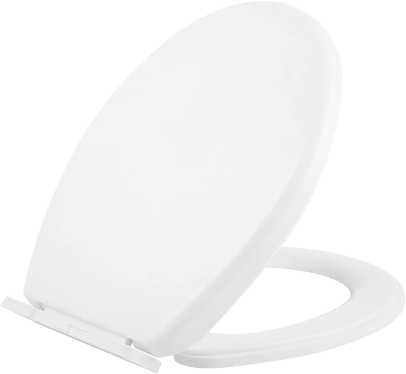 Removable Round Bowl Matte White Toilet Seat, with Nonslip GripTight