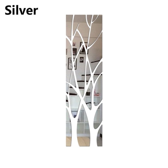Removable Self-adhesive Modern Style Home Decoration Mirror Surface Stickers Wall Art 3D Acrylic Mural Tree Shape Decal SILVER