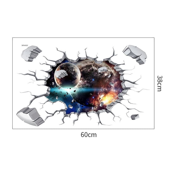 Removable Spaceship Hole Breaking Wall Window Cling Sticker For Home Decor Galaxy Design 1 Pack