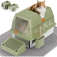 thumbnail image 1 of WoofiGo XL Stainless Steel Cat Litter Box with Removable Lid, Front & Top Entry, High-Sided Enclosure with Scoop, Mat & Footboard, Green, 1 of 7