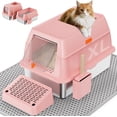 thumbnail image 1 of Removable Stainless Steel Cat Litter Box with lid, Front & Top Entry Kitty LitterBox，Cat Litter Box Enclosure, XL Extra Large High-Sided Metal Cat Box with Scoop, Mat, Footboard (Pink), 1 of 6