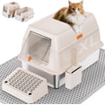 thumbnail image 1 of Removable Stainless Steel Cat Litter Box with lid, Front & Top Entry Kitty LitterBox，Cat Litter Box Enclosure, XL Extra Large High-Sided Metal Cat Box with Scoop,Mat,Footboard (Cream), 1 of 7