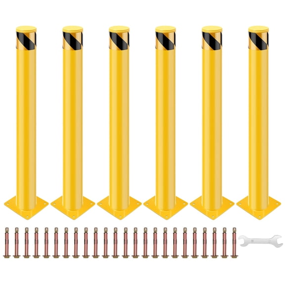 Removable Steel Safety Bollards, 6-Pack 48" Height x 4.5" Diameter Yellow Barrier Posts Industrial Circuit Control for Driveways, Garages & Sensitive Areas