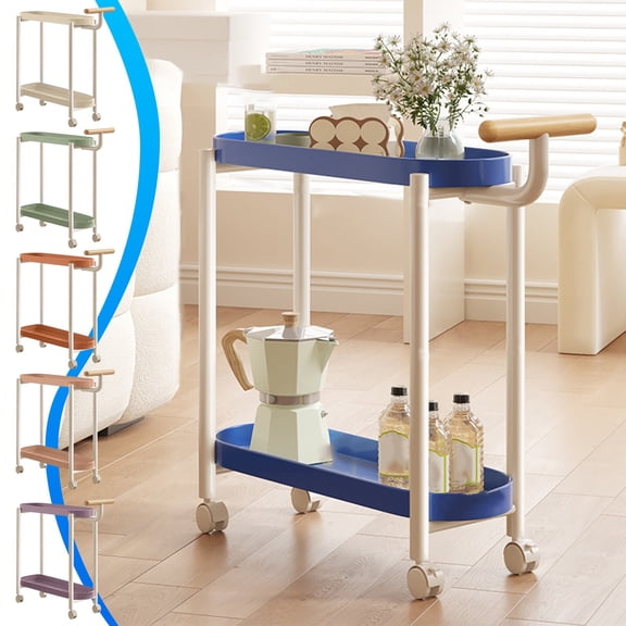 Removable Storage Rack, 2-Tier Rolling Utility Cart with Wheels, Cream Plastic Organizer for Living Room Bedroom Bathroom, 360° Silent Wheels & Heavy-Duty Build, Space-Saving Mobile Storage Shelf