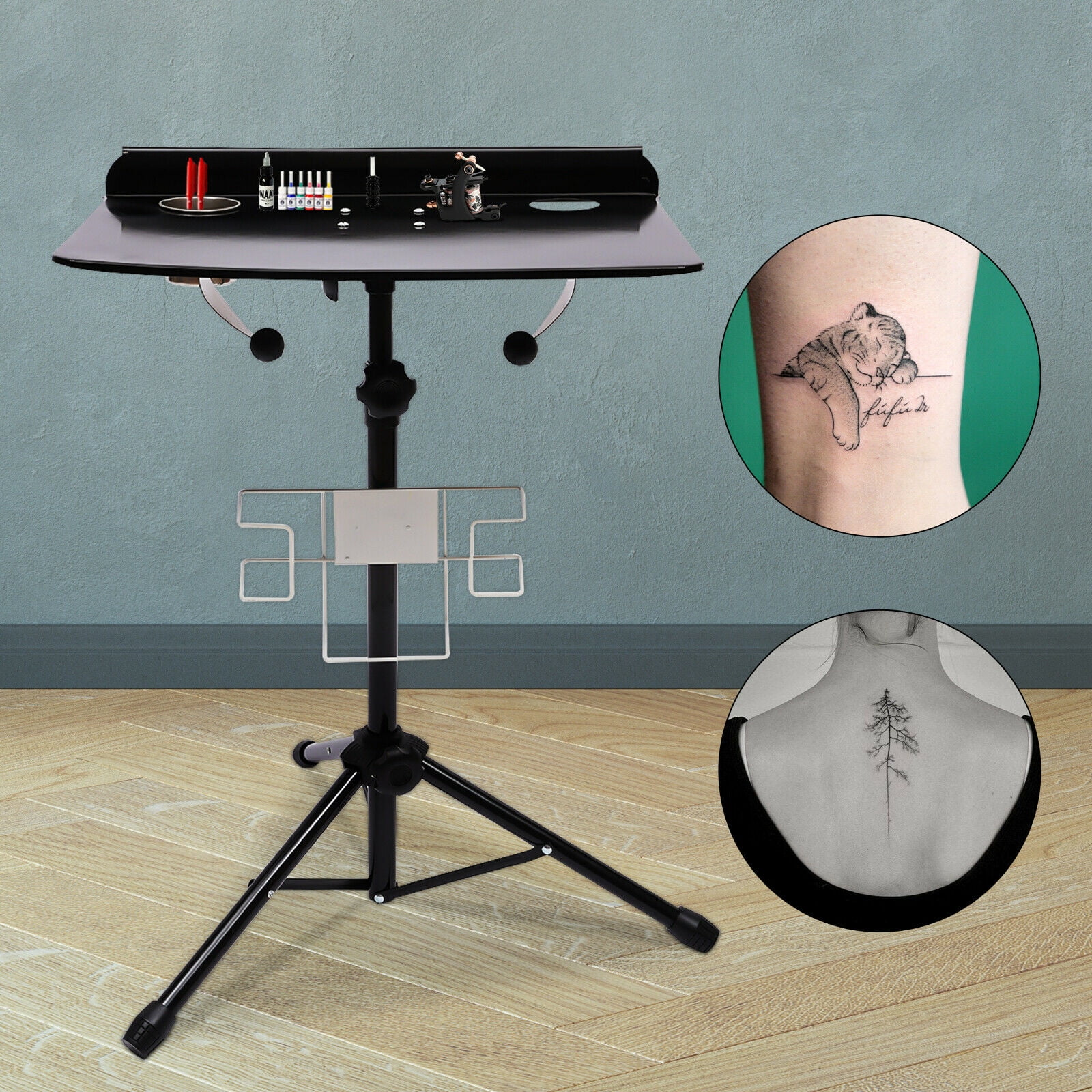 Removable Tattoo Work Station Adjustable Height Tattoo Display Table Black Tattoo Workstation Salon Tattoo Shop Utility Cart Black Instrument Tray Mobile Metal Tattoo Tray Work Station Supply Desk