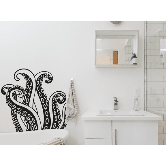 Removable Tentacles Squid Kraken Marine Animal Wall Decor Design Decoration Sticker | 18 Inches x 20 Inches Vinyl Adhesive Home Art Octopus Arms Wall Decal - Kids Bedroom Living Room