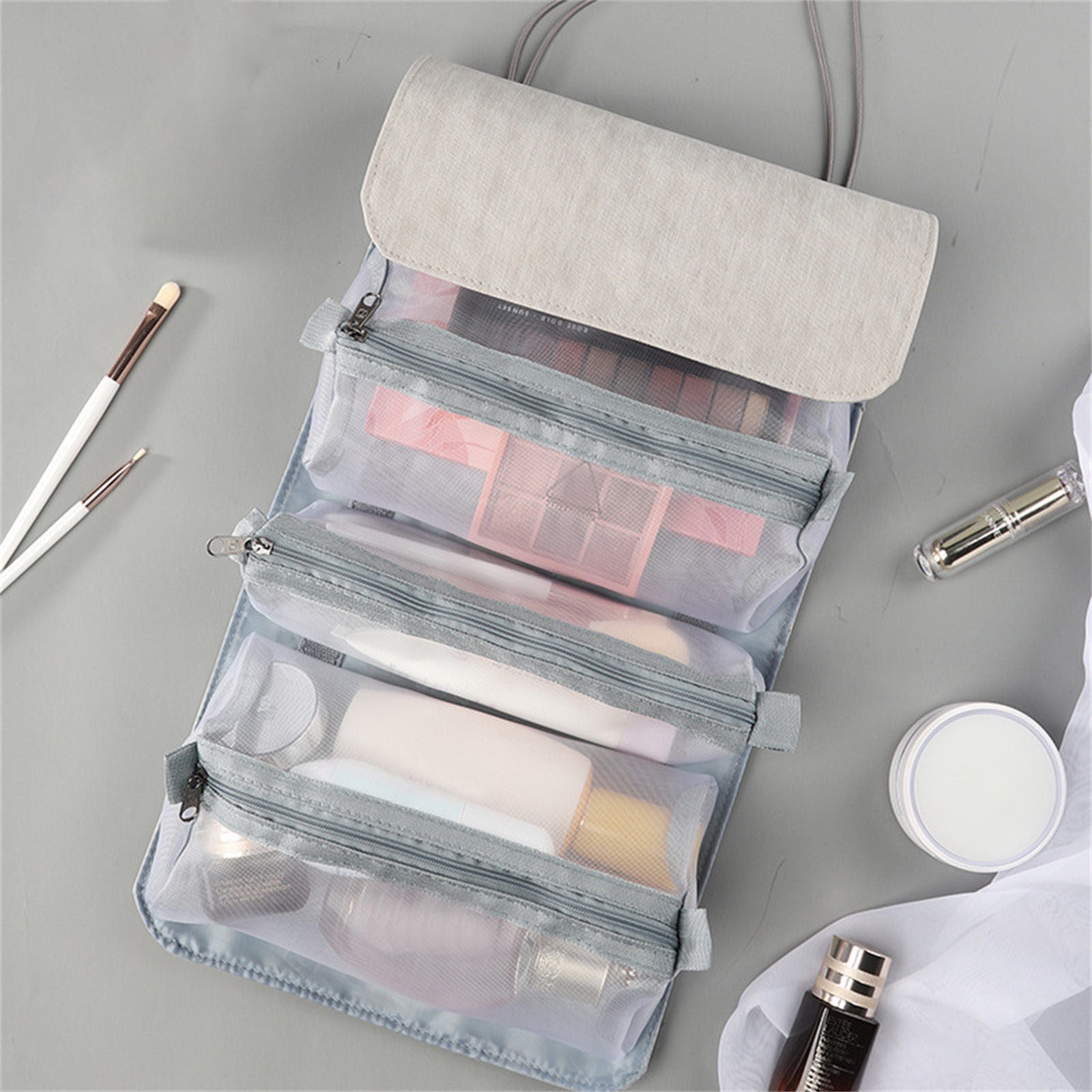 Removable Travel Cosmetic Bag, Portable Mesh Makeup Bags for Women