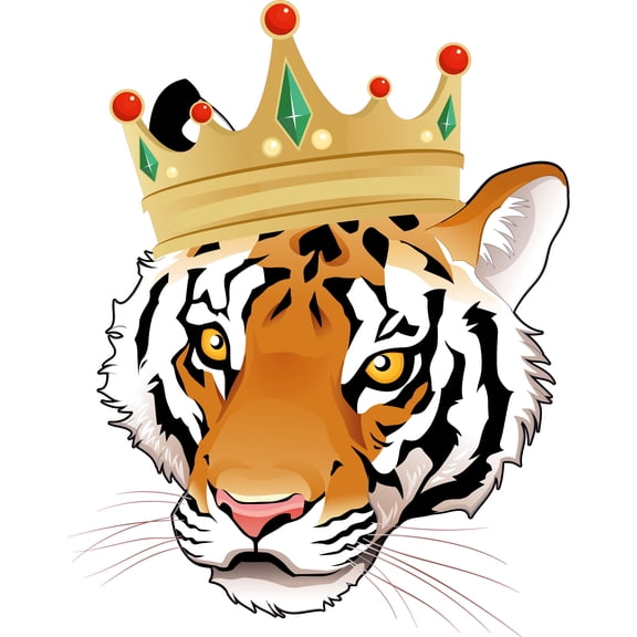 Removable Vinyl Art Decoration Tiger Head Crown Jewel Prince King Design Multicolored Home Living Room Wall Decal - 20" x 25" Kids Bedroom Nursery Large Cat Jungle Animal Decor Adhesive Wall Sticker