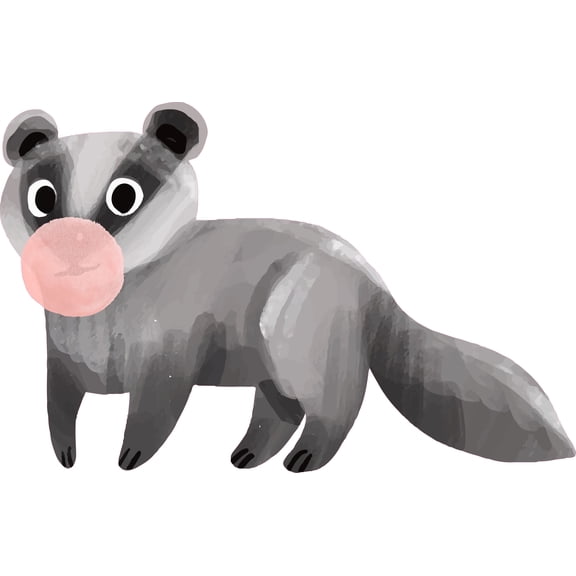 Removable Vinyl Bubble Gum Raccoon Decoration Multicolored Watercolor Paint Design Kids Bedroom Nursery Wall Decal - 13" x 20" Home Living Room Adhesive Animal Design Vinyl Wall Decor Sticker