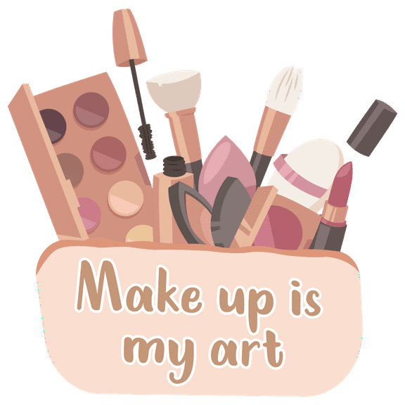 Removable Vinyl Home Living Room Multicolored Girly Girl Cosmetics Makeup Design Wall Decal Sticker - 25" x 25" Makeup Pouch Make Up Is My Art Lettering Quotes Design Adhesive Wall Decoration