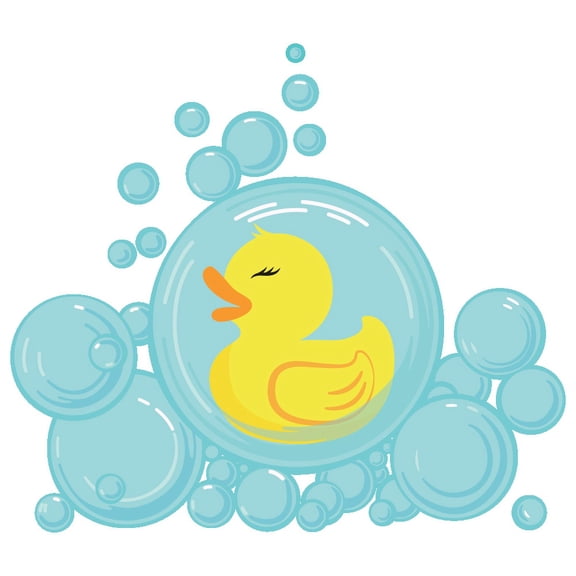 Removable Vinyl Rubber Duckie Decoration Kids Bedroom Living Room Vinyl Wall Decal Sticker - 18" x 20" Home Nursery Adhesive Art Multicolored Young Duckling Sea Soap Bubbles Design Wall Sticker