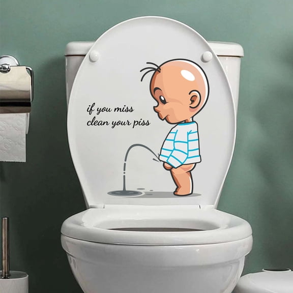 Removable Vinyl Wall Decal for Toilet Seat with Funny Quote, Bathroom Restroom Door Decoration Sticker