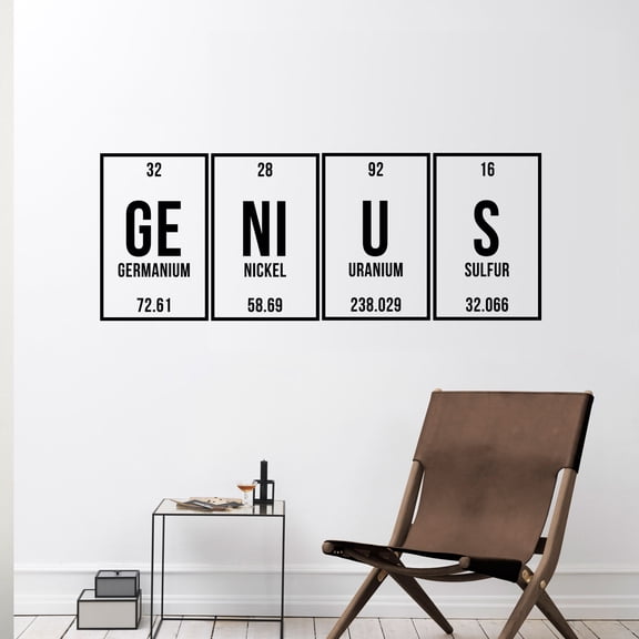 Removable Wall Art Vinyl Decal - Genius Lettering - 12" x 32" Inspirational Wall Art Decor - Scientfic Educational Sticker Decals Periodic Table of Elements Living Room Bedroom Wall Decor