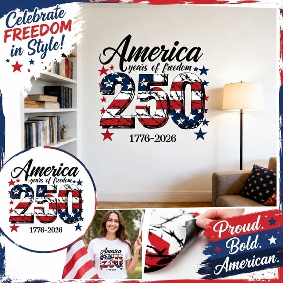 Removable Wall Decals, July 4Th Decor, Party Decorations, American 250Th Anniversary Flag Print Decor, 12X12 Inch Repositionable Wall Art for Living Room, Dining Room 4Th of July