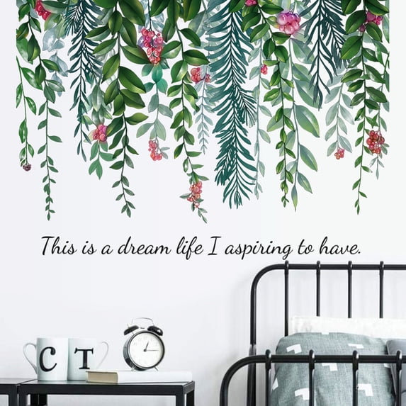 Removable Wall Sticker with Green Plant Pattern for Bedroom and Living Room Decoration Easy to Apply and Reposition Peel and Stick Vinyl Art for Home Office and Dorm Room Decor Topliu