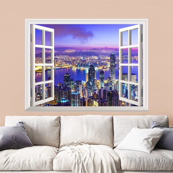 Removable Wall Sticker/Wall Mural - Beautiful City Skyline at Evening | Creative Window View Wall Decor - 36"x48"