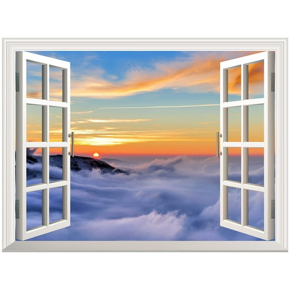 Removable Wall Sticker/Wall Mural - Majestic View of Sea of Clouds at Sunrise | Creative Window View Wall Decor - 24"x32"