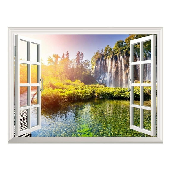 Removable Wall Sticker/Wall Mural - Wallfall and Clear Water Out of The Open Window Wall Decorr - 36"x48"