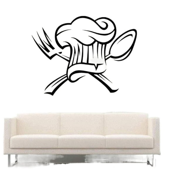 Removable Wall Stickers Cooking Tall Chef Hat Wear Fork Spoon Wall Decal for Kitchen Background Wallpaper Art Decor Vinyl Decoration 58x42cm
