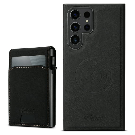 Removable Wallet Case for Samsung Galaxy S23 Ultra, Magnetic Cover Compatible with Mag-Safe, Detachable Lychee Texture PU Leather Purse Phone Case with Card Holder Flip Stand, Black