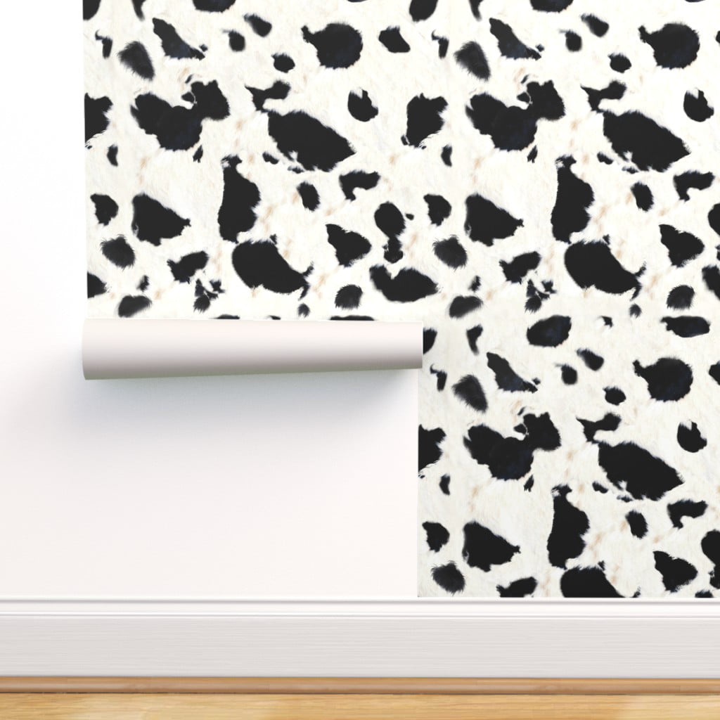 Removable Wallpaper 3ft x 2ft - Cow Print Animal Black White Modern Custom  Pre-pasted Wallpaper by Spoonflower 